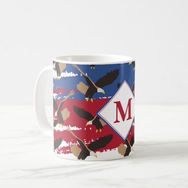 Eagle USA Patriotic American Flag Monogram Kaffeetasse (Vorderseite Links)