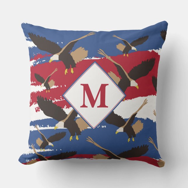 Eagle USA Patriotic American Flag Monogram Kissen (Vorderseite)