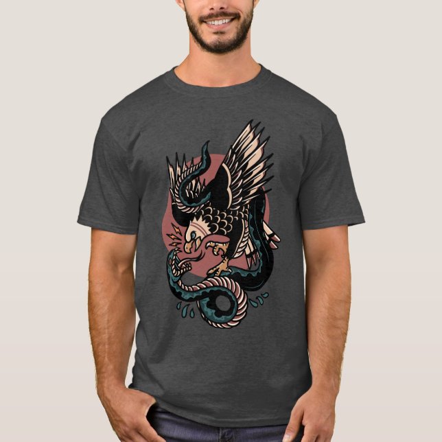Eagle Versus Snakeraditionalattoo funny T-Shirt (Vorderseite)