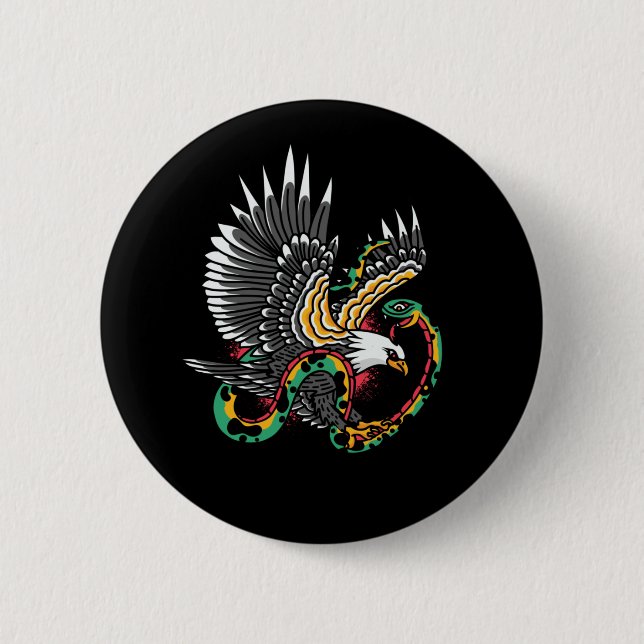 Eagle vs Snake Tattoo Design Button (Vorderseite)