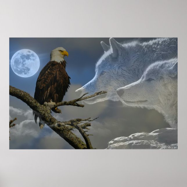 Eagle Wolves Full Moon Poster (Vorne)