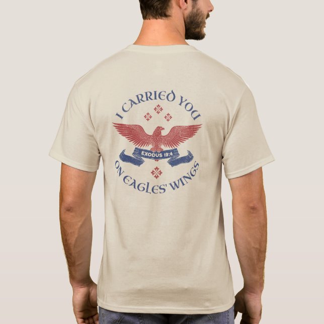 Eagle's Wings Scripture Exodus 19:4 Red/Blue T-Shirt (Rückseite)