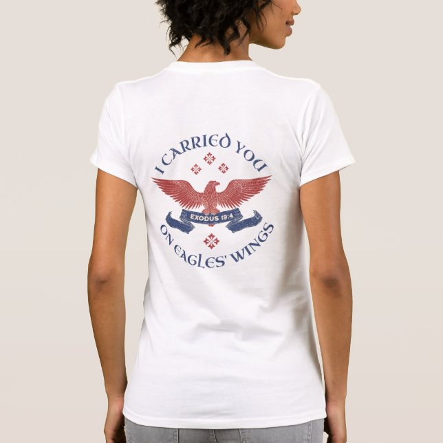 Eagle's Wings Scripture Exodus 19:4 Red/Blue T-Shirt (Rückseite)