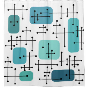 Eames Era Art Crosshairs Türkis in den 50er Jahren Duschvorhang