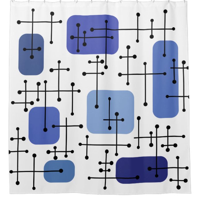 Eames Era Art Crosshairs White Blue 1950 Duschvorhang (Vorderseite)