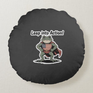 eap Into Action! Super Frog Sticker Rundes Kissen
