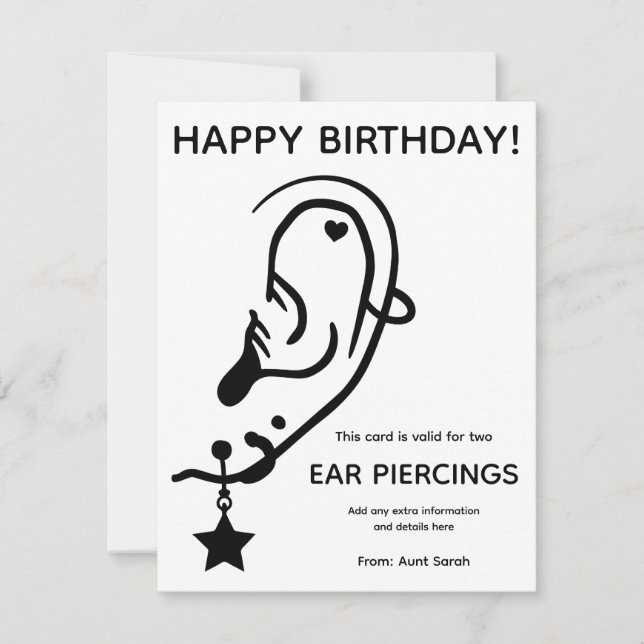 Ear Piercing Voucher Card, Custom, Personalized (Vorderseite)