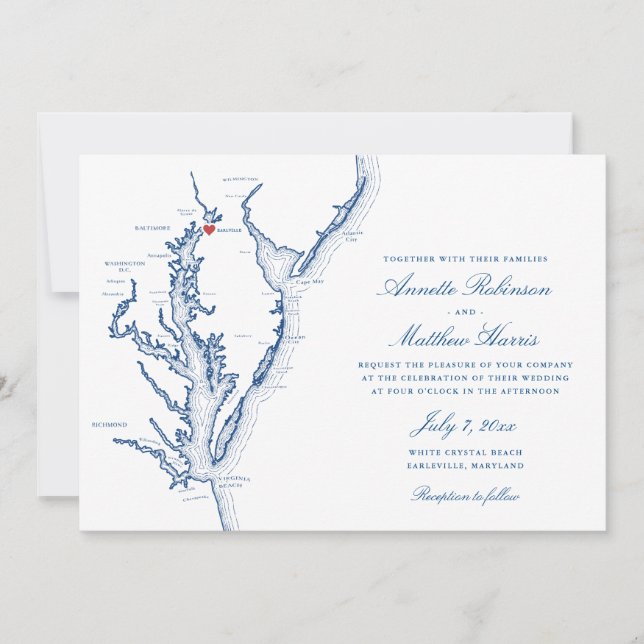 Earlville Maryland Map Elegant Wedding Einladung (Vorderseite)