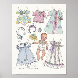 early 1900's vintage look baby paper doll print poster