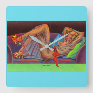 early 1940s Beautiful pin-up girl Quadratische Wanduhr