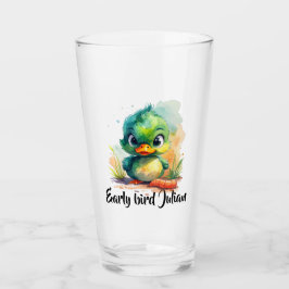Early bird, kleine grüne Ente fängt den Wurm Glas