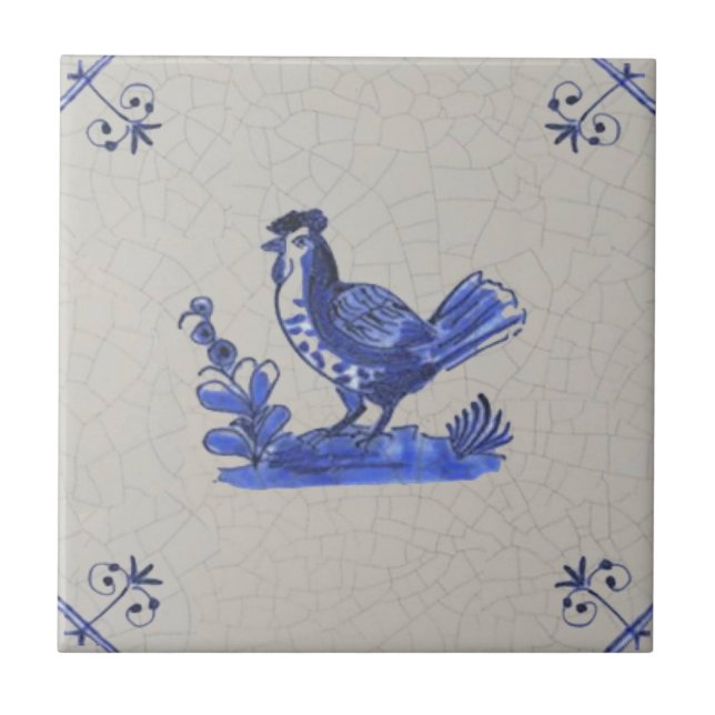 Early Blue Delft handgemalt Hen Antique Repro  Fliese (Vorderseite)