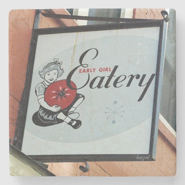 Early Girl Eatery, Asheville North Carolina, Unter Steinuntersetzer (Vorderseite)