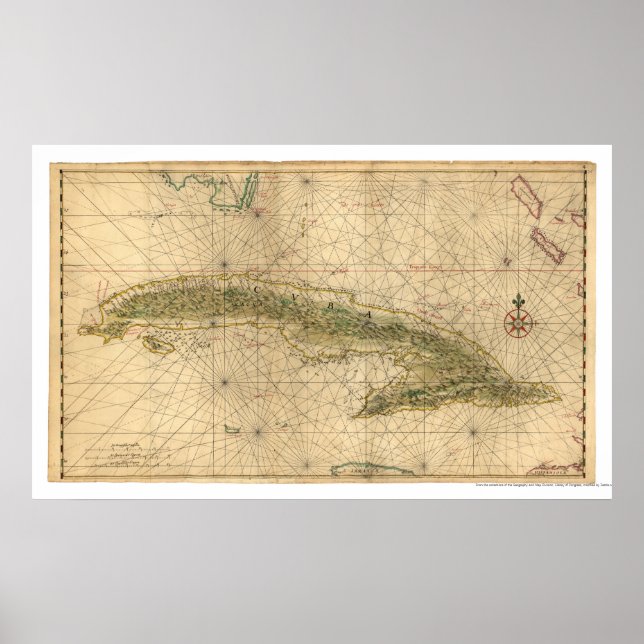 Early Island of Cuba Karte 1639 Poster (Vorne)