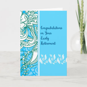 Early Retirement Card in Blue mit Blume Karte