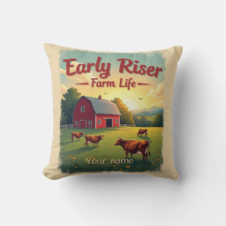 Early Riser Retro Farm Stall Szene Kissen