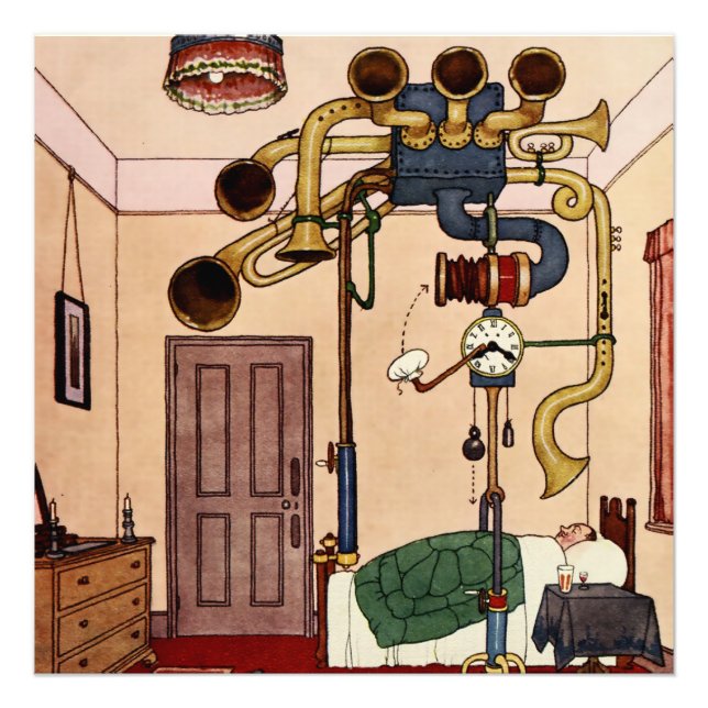 "Early to Bed"-Cartoon von W. Heath Robinson Fotodruck (Vorne)
