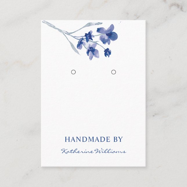 Earring Display Card Blue Modern Watercolor Floral Visitenkarte (Vorderseite)