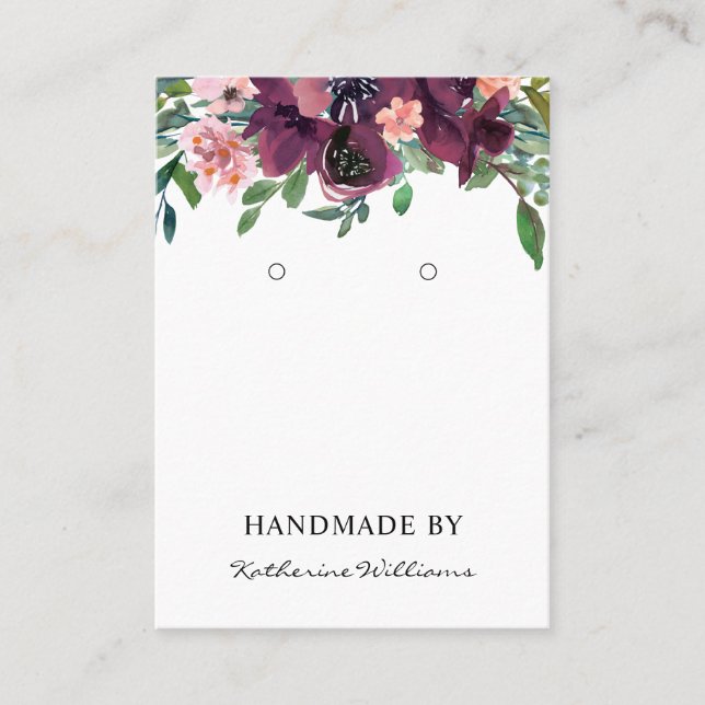 Earring Display Card | Burgund Wasserfarbenfloral Visitenkarte (Vorderseite)