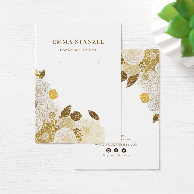 Earring Display Card ・ Gold gezeichnete Blütenblät (Schreibtisch)