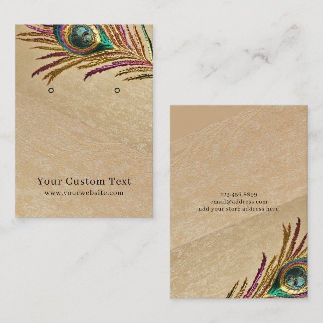 Earring Display Card ・ Stickerei Pfauenfeder Visitenkarte (Vorne/Hinten)