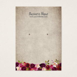 Earring Display Card Vintag Burgundy Floral
