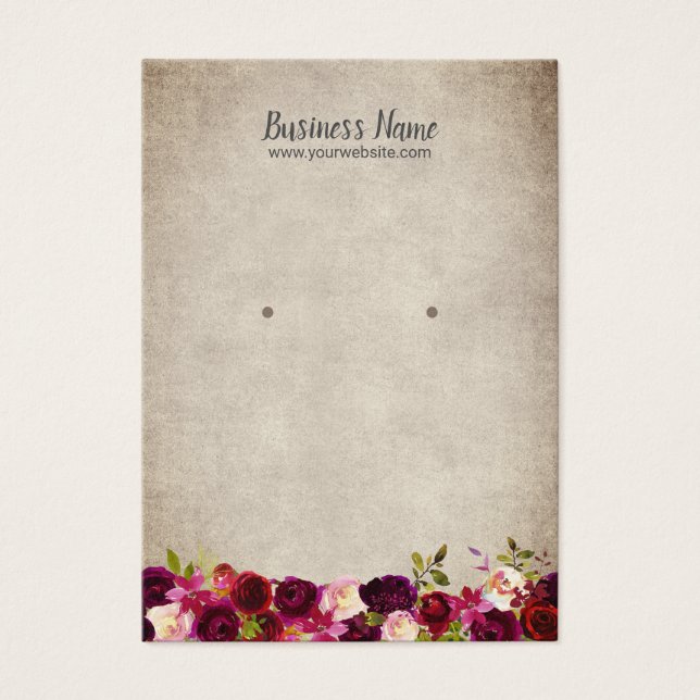 Earring Display Card Vintag Burgundy Floral (Vorderseite)