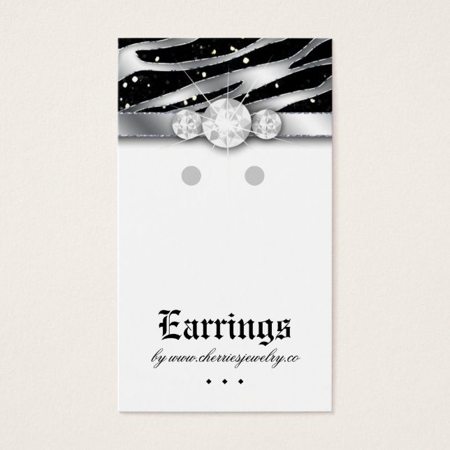 Earring Display Cards Niedlich Zebra Sparkle Schmu (Vorderseite)
