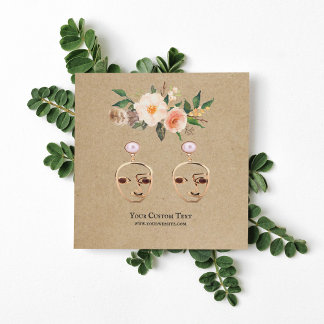 Earring Jewelier Display Card ・ Boho Feather Flora Quadratische Visitenkarte