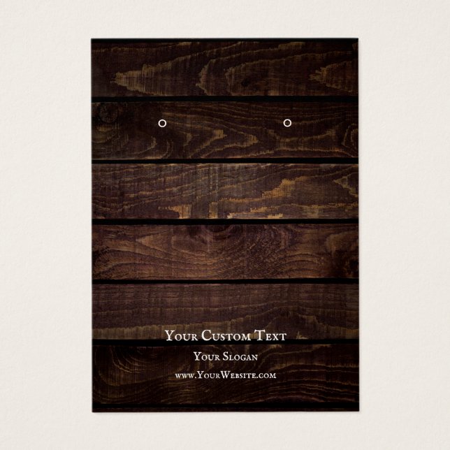 Earring Jewelry Display Card, Rustic Dark Wood (Vorderseite)