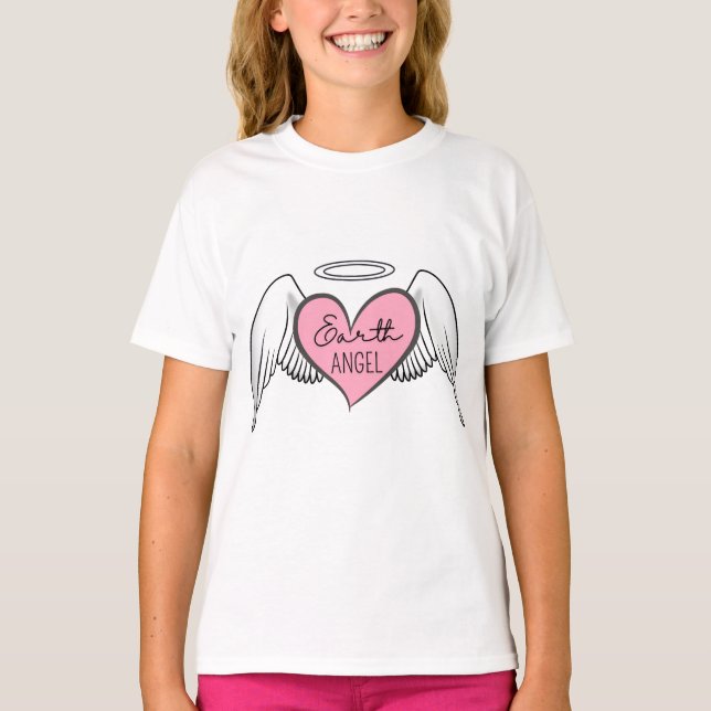 Earth Angel Girl's T-Shirt - Herz, Flügel & Halo (Vorderseite)