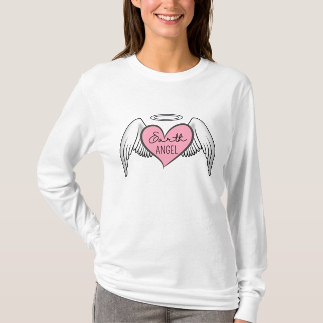 Earth Angel Long Sleeve - Herz & Halo Design T-Shirt (Vorderseite)
