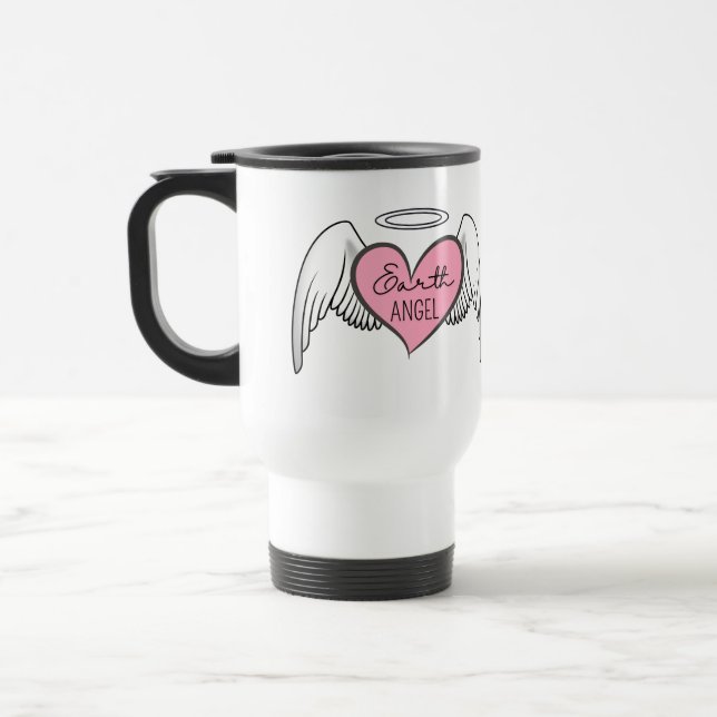 Earth Angel Travel Mug - Flüge, Herz und Halo Reisebecher (Links)