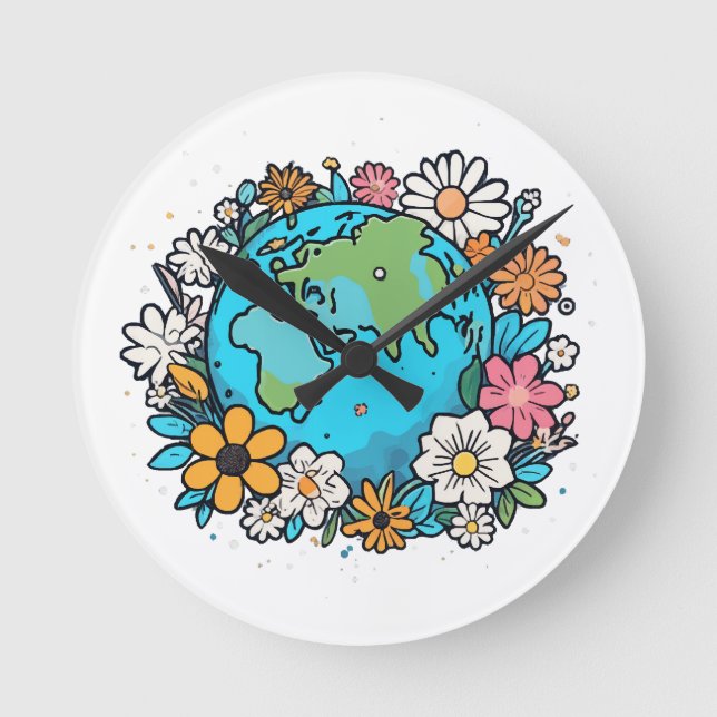 Earth Beauty Runde Wanduhr (Vorderseite)