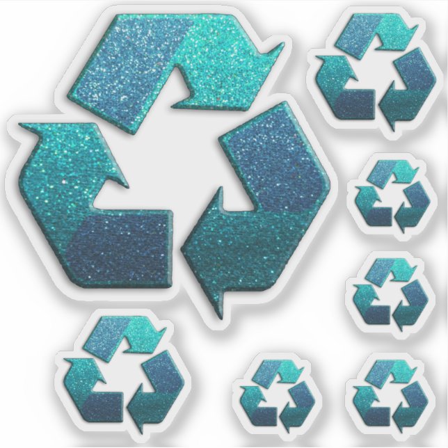 Earth Climate Change Blue Glitzer Recycle Symbol Aufkleber (Vorderseite)