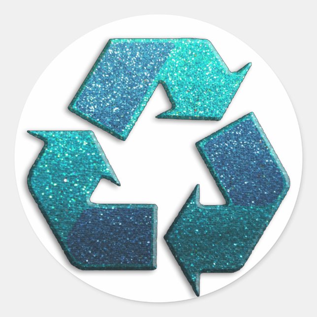 Earth Climate Change Blue Glitzer Recycle Symbol Runder Aufkleber (Vorderseite)
