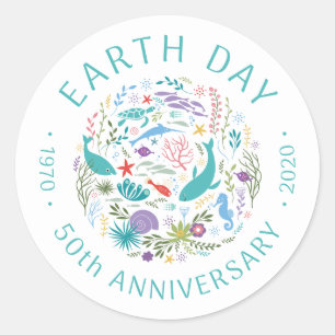 Earth Day 2020 50. Jahrestag der Seefische Runder Aufkleber
