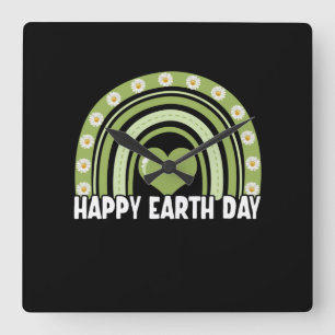 Earth Day 2022 Happy Earth Day Rainbow Quadratische Wanduhr