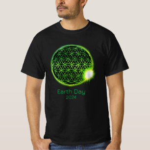 Earth Day 2024 Green Sparkling Blume of Life T-Shirt