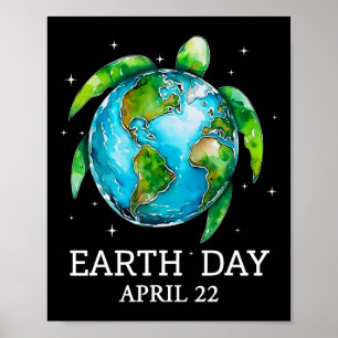 Earth Day 2025 Restore Earth Sea Turtle Art Rett T Poster
