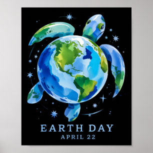 Earth Day 2025 Restore Earth Sea Turtle Art Rett T Poster
