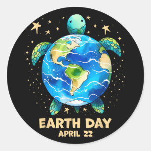 Earth Day 2025 Restore Earth Sea Turtle Art Rett T Runder Aufkleber