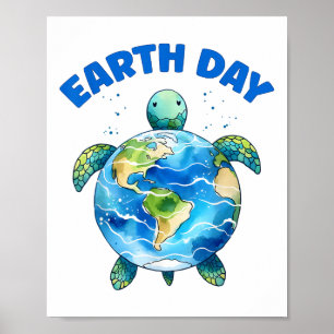 Earth Day 2025 Sea Turtle Art rettet den Planeten Poster