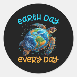 Earth Day Alltägliches Shirt Sea Turtle Men Women Runder Aufkleber