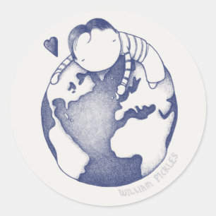 Earth Day Aufkleber - Blau auf Creme