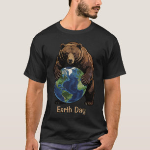 Earth Day Bär umarmt Planet Design T-Shirt