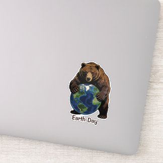 Earth Day Bear Hugging Planet Design Aufkleber