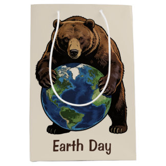Earth Day Bear Hugging Planet Design Mittlere Geschenktüte