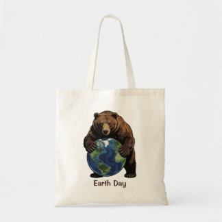 Earth Day Bear Hugging Planet Design Tragetasche