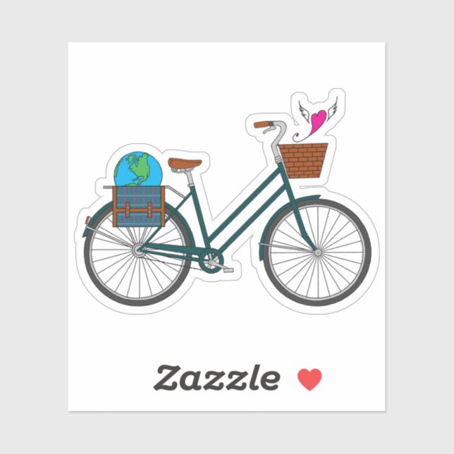 Earth Day Bike mit fliegendem Herz_Pink Aufkleber (Blatt)